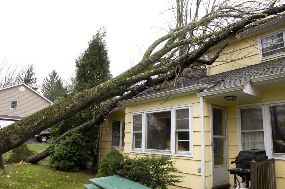 Home with visible exterior wear