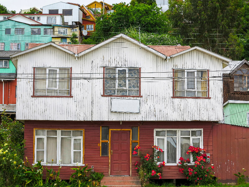 Residential street with varied home styles